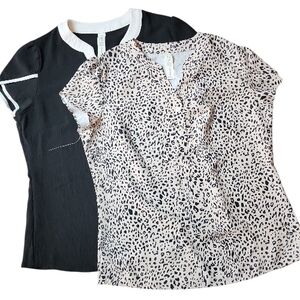 BLOOMING JELLY | Set Two Dressy Black Leopard Print Cap Petal Sleeve Blouses | S